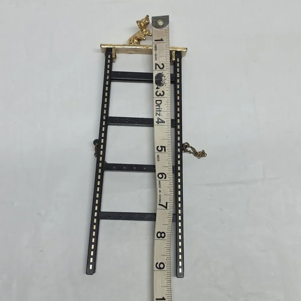 Vintage Jameco Gold Tone Kitten Cat Black Ladder Earrings Holder Stand Organizer